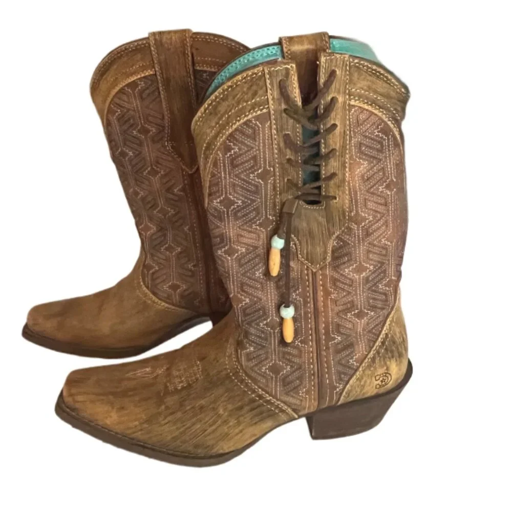 Durango Crush Driftwood Brown Leather Western Boots Lace-up Beaded Ties Size 8 - Picture 3 of 15